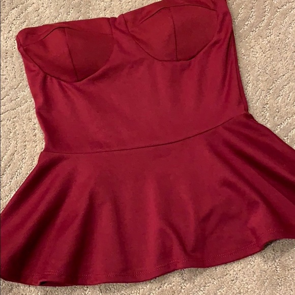 Charlotte Russe Tops - maroon strapless corset peplum top